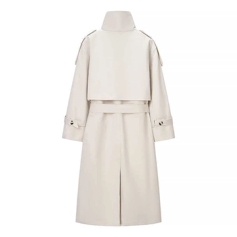 Women Elegant Double Breasted Trench Coat Long Windbreaker With Belt Stand Collar Solid Color Autumn Fashion Outerwear