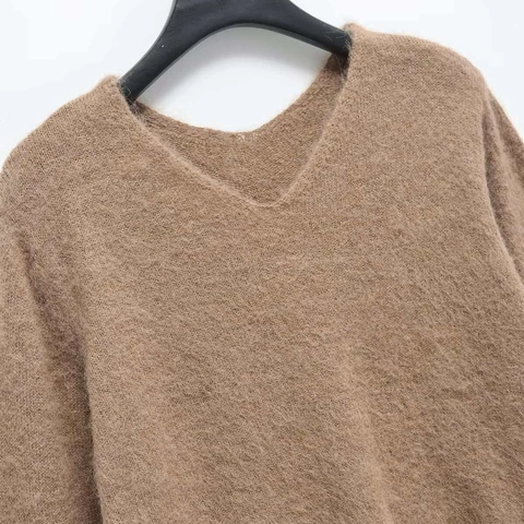 Γυναικείο Φθινόπωρο Χειμώνας Casual V-Neck Χνουδωτό Πλεκτό Πουλόβερ Χαλαρή Εφαρμογή Μονόχρωμο Μακρύ Μανίκι Μαλακό Τοπ