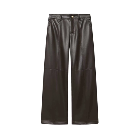 Pantaloni a Gamba Larga in Ecopelle a Vita Alta da Donna Vintage Marrone Scuro Dritti in Pelle PU per Pendolarismo Casual