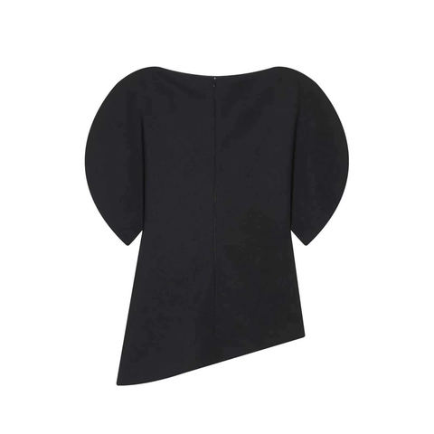 Top Elegante con Manga Abullonada Asimétrico para Mujer Cuello Barco Color Sólido Poliéster Blusa Manga Corta