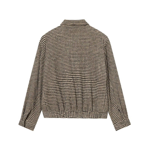 Chaqueta Bomber Vintage de Pata de Gallo para Mujer Con Hombreras Solapa Cremallera Ropa de Abrigo Casual Elegante Abrigo Otoño Invierno