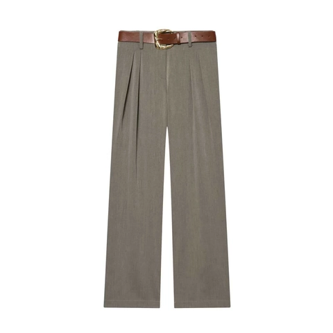Women's High Waist Wide Leg Trousers With Belt Elegant Pleated Solid Color Commuter Pants Straight Leg Business Casual Trousers