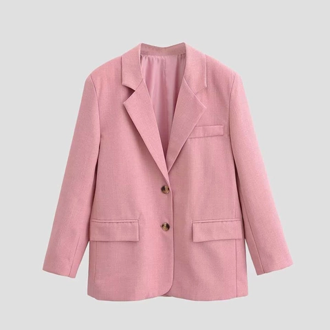 Women Casual Pink Single Breasted Blazer Notch Lapel Mid Length Long Sleeve Suit Jacket Office Wear Commuting Coat