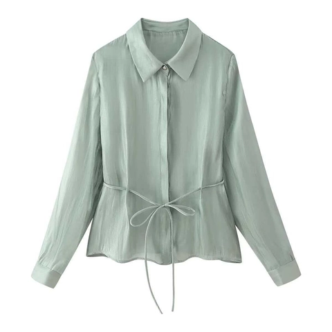 Dames Elegante Satijn Lange Mouw Blouse Vierkante Kraag Verstelbaar Trekkoord Taille Knoopsluiting Effen Kleur Shirt Top Wijnrood