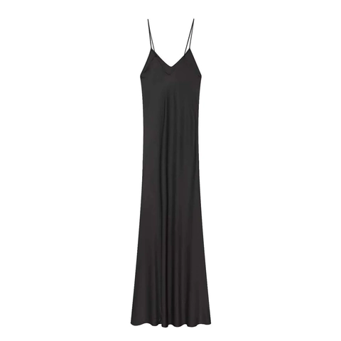 Vestido Lencero de Satén Sexy para Mujer Cuello en V Tirantes Finos Color Sólido Minimalista Cintura Alta Vestido Largo para Fiesta Noche Club