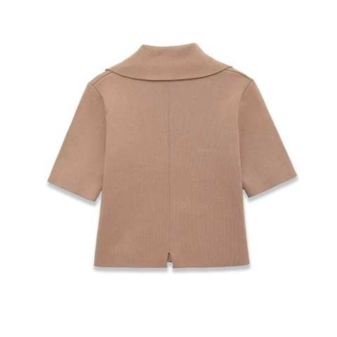 Cárdigan de Punto de Manga Corta Vintage para Mujer Solapa con Muescas Botonadura Sencilla Top de Punto Elegante Suéter