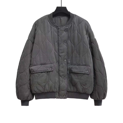 Dames Casual Gewatteerde Jas Gourd Patroon Gewatteerde Bovenkleding Ronde Hals Ribmanchetten Klepzakken Winter Warme Mode Jas