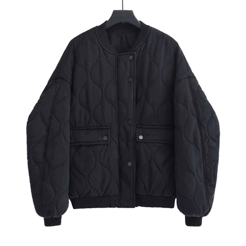 Dames Casual Gewatteerde Jas Gourd Patroon Gewatteerde Bovenkleding Ronde Hals Ribmanchetten Klepzakken Winter Warme Mode Jas