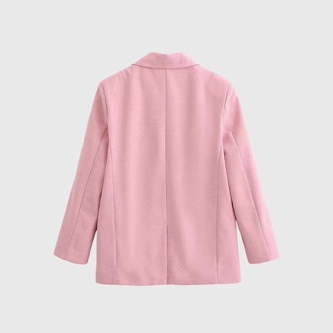 Women Casual Pink Single Breasted Blazer Notch Lapel Mid Length Long Sleeve Suit Jacket Office Wear Commuting Coat