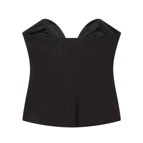 Damen Sexy Schwarz Trägerloses Schlauch Oberteil Kontrast 3D Netz Blume Korsett Stil Seitenreißverschluss Slim Fit Party Clubwear