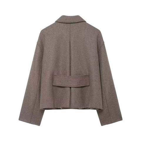 Dames Vintage Kort Wollen Jas Casual Losse Revers Knopen Polyester Jas Mode Bovenkleding Voor Herfst Winter Woon-werkverkeer