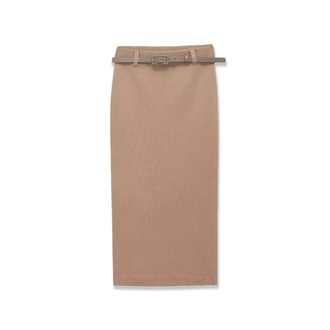 Gonna Longuette in Maglia a Costine a Vita Alta con Cintura da Donna Khaki Elegante Gonna a Matita Dritta Slim Fit