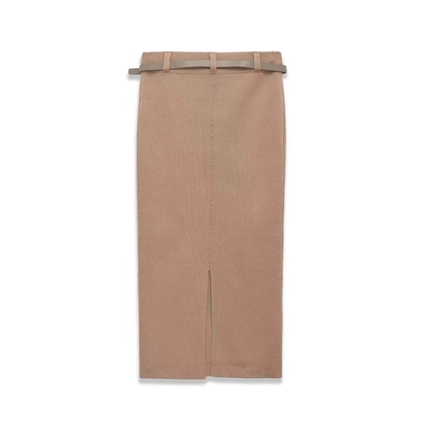 Gonna Longuette in Maglia a Costine a Vita Alta con Cintura da Donna Khaki Elegante Gonna a Matita Dritta Slim Fit