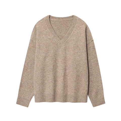 Dames Casual Zachte V-Hals Gebreide Trui Effen Kleur Lange Mouw Losse Pasvorm Pullover Mode Gebreide Top