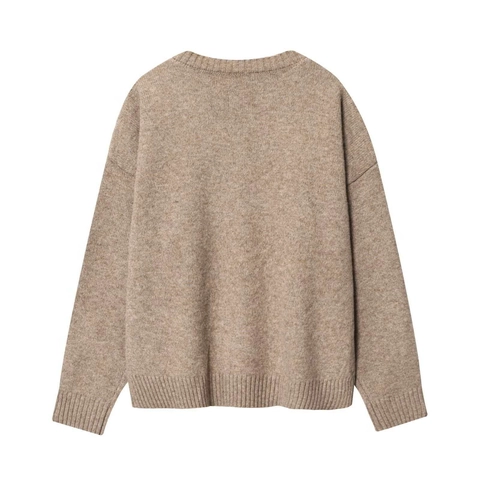 Dames Casual Zachte V-Hals Gebreide Trui Effen Kleur Lange Mouw Losse Pasvorm Pullover Mode Gebreide Top
