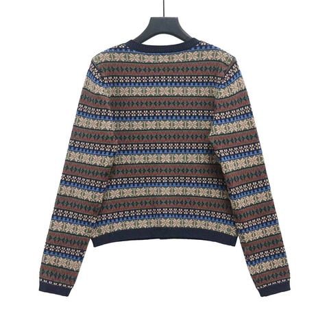 Cárdigan de Punto Vintage Fair Isle para Mujer Suéter Jacquard Geométrico de Manga Larga con Cuello Redondo y Botones