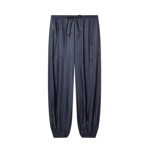Pantaloni a Lanterna da Donna Retro Blu Scuro Jacquard Plaid Vintage Pantaloni Harem Larghi Coulisse Vita Elastica Abbigliamento Casual