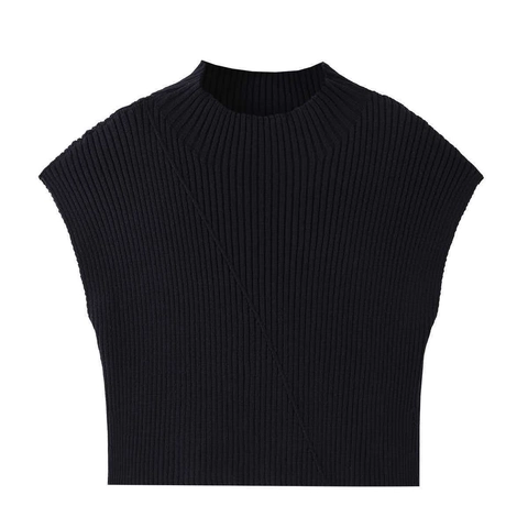 Women Mock Neck Sleeveless Ribbed Knit Tank Top Solid Color Casual Slim Fit Vest Knitwear Summer Top