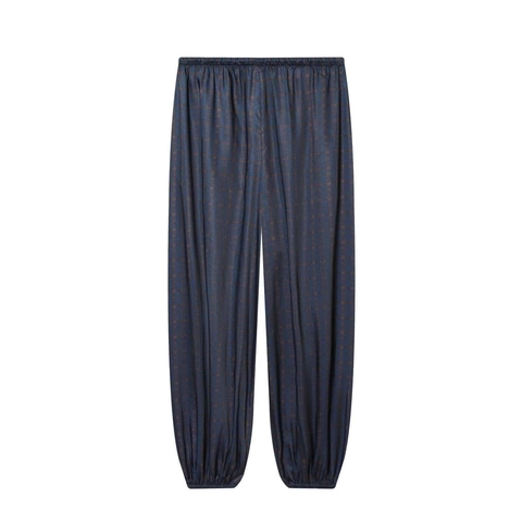 Pantaloni a Lanterna da Donna Retro Blu Scuro Jacquard Plaid Vintage Pantaloni Harem Larghi Coulisse Vita Elastica Abbigliamento Casual