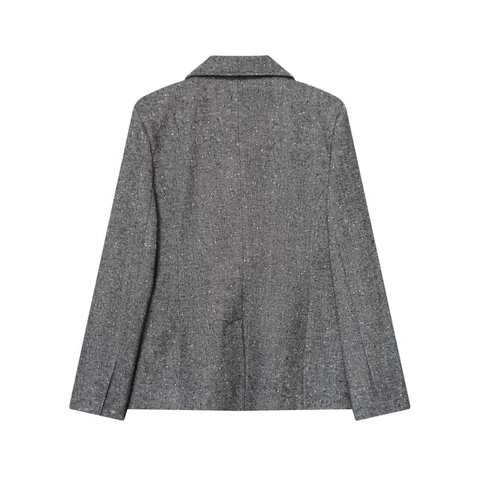 Dames Vintage Grijs Visgraat Tweed Blazer Gekerfde Revers Slanke Pasvorm Werk Kantoor Woon-werkverkeer Single-breasted Casual Jasje Bovenkleding