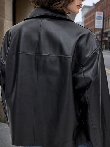 Veste en Cuir PU Mode pour Femme Col à Revers Fermeture Éclair Court Manteau Biker Avec Poches Streetwear Cool pour Automne Hiver