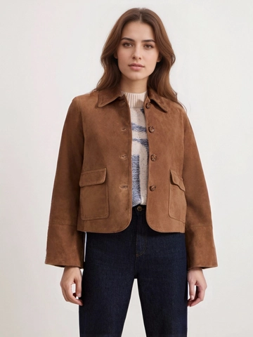 Women's Solid Suede Jacket Fashion Lapel Single Breasted Button Pocket Coat Elegant Long Sleeve Casual Outerwear Spring Autumn