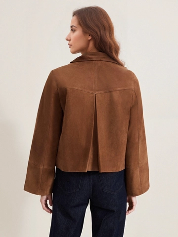 Women's Solid Suede Jacket Fashion Lapel Single Breasted Button Pocket Coat Elegant Long Sleeve Casual Outerwear Spring Autumn