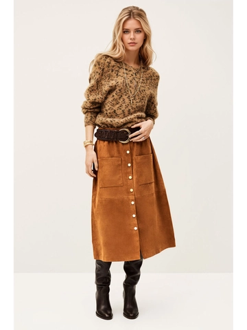 Gonna Midi da Donna in Velluto a Coste a Vita Alta Monopetto a Trapezio Vintage Con Tasche a Toppa per Autunno Inverno