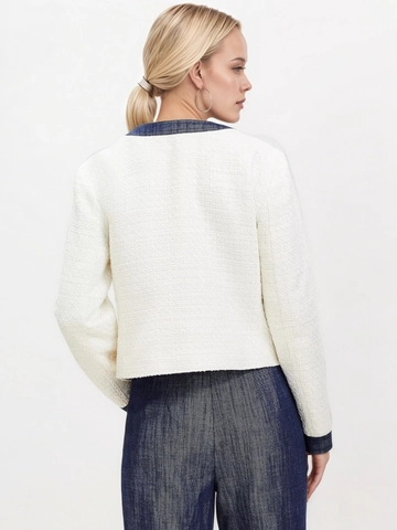 Women French Elegant Tweed Jacket Contrast Trim Round Neck Short Coat Long Sleeve Outerwear With Metal Buttons Autumn Jacket