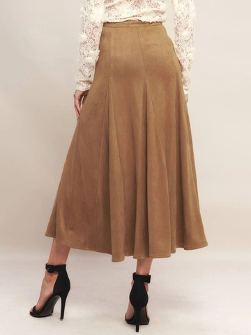Falda Midi de Línea A de Gamuza Sintética de Cintura Alta para Mujer Elegante Falda Larga de Color Sólido Caqui para Oficina