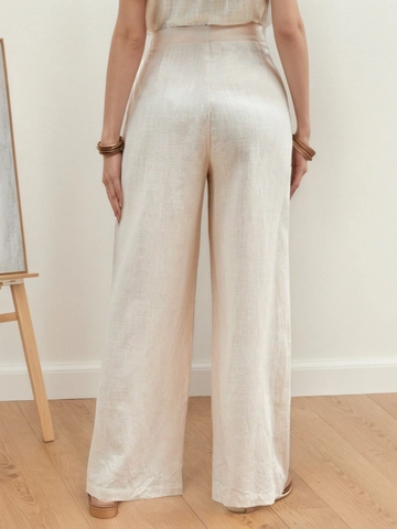 Pantalones de Pata Ancha de Cintura Alta para Mujer Casual Elegante Albaricoque Pantalón Largo Con Botones Decorativos Mezcla Viscosa