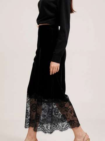 Eleganter Damen Samt Spitze Patchwork Hohe Taille Midi Rock Herbst Winter Schlitz Bodycon Slim Bleistiftrock Für Büro Party
