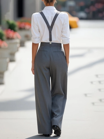 Women High Waist Wide Leg Suspender Pants Office Lady Casual Detachable Straps Solid Color Business Trousers Overalls