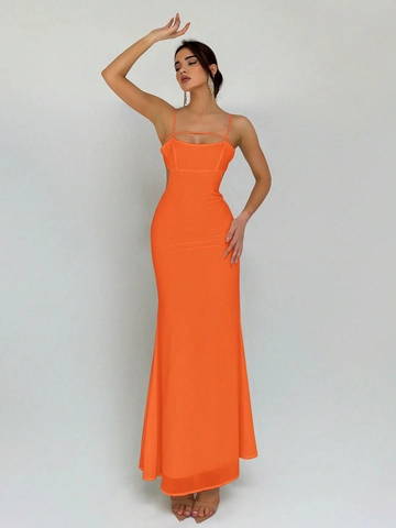 Sexy Hollow Out Spaghetti Strap Backless Maxi Dress Elegant Double Layer Evening Gown For Women Party Banquet Socialite Style