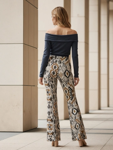 Pantalones Campana Estampado Azteca Mujer Cintura Alta Slim Fit Boho Geométrico Abertura Bajo Pantalones Punto Estilo Étnico