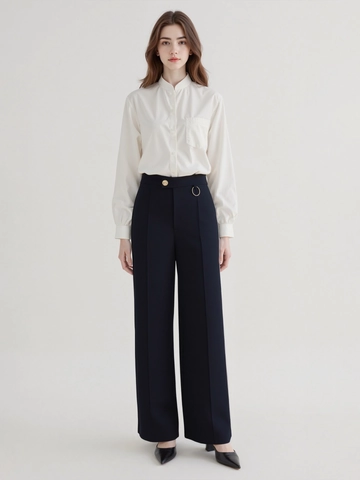 Pantaloni Eleganti a Vita Alta Gamba Dritta da Donna Design Vita Irregolare Pantaloni da Completo Tinta Unita da Ufficio