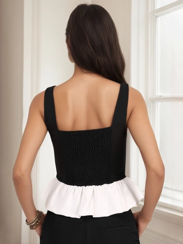 Top de Camisola Peplum para Mujer Color de Contraste Cuello Cuadrado Sin Mangas Espalda Fruncida Camisola Sexy Elegante Top Corto de Verano
