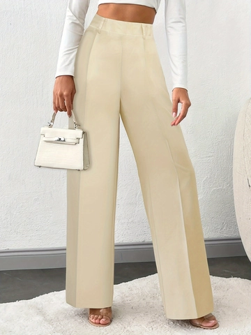 Pantaloni Donna Vita Alta Gamba Larga Tinta Unita Plissettati Casual Ufficio Eleganti Snellenti Drappeggiati Tessuti