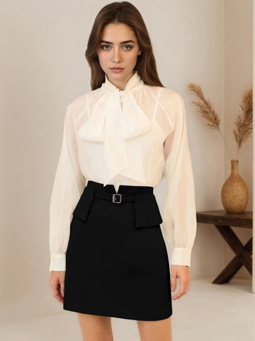 Women High Waist A-Line Mini Skirt With Metal Buckle Decorative Flap Pockets Elegant Office Lady Commuting Solid Short Skirt