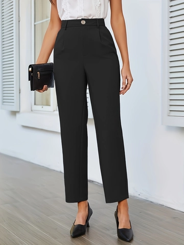 Pantalon de Costume Femme Taille Haute Jambe Droite Taille Élastique Résistant aux Plis Bureau Décontracté