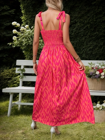Böhmisches Maxikleid Mit Geometrischem Wellendruck Für Damen Gesmoktes Sommerträgerkleid Mit Schleife A-Linie Strandurlaub