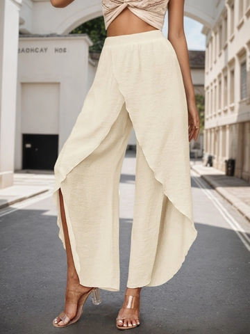 Pantaloni da Donna a Vita Alta a Gamba Larga con Spacco Incrociato Eleganti Larghi per Vacanze in Spiaggia Casual in Tinta Unita