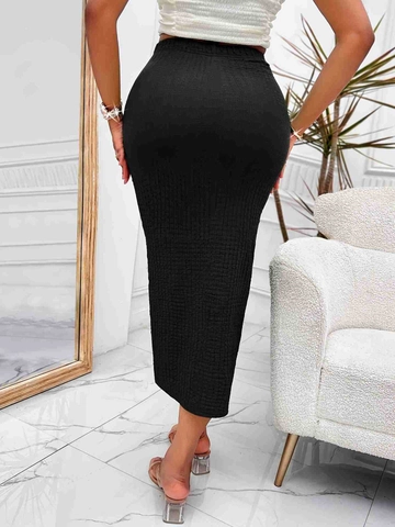 Women Elegant High Waist Midi Skirt Twist Knot Front Bodycon Skirt With Slit Textured Knit Solid Color Casual Office Skirt