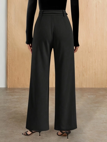 Women High Waist Straight Leg Pants With Metal Chain Belt Tassel Elegant Office Commute Solid Wide Leg Trousers Spring Autumn