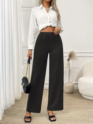 Pantaloni da Donna a Vita Alta a Gamba Larga Elegante Ufficio Pendolare Elasticizzato Pantaloni Dritti Lunghi Moda Tinta Unita