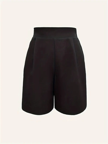 Pantalones Cortos Formales de Cintura Alta para Mujer Color Sólido Pierna Ancha Casual Tejidos Plisados Negro Commuter Oficina Mujer Pantalones Cortos