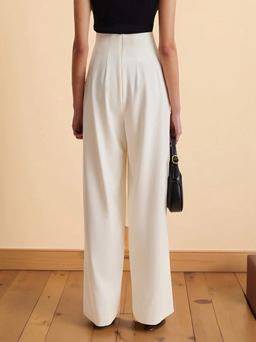 Pantaloni Donna Eleganti Vita Alta Gamba Larga Vita Irregolare Avvolgente Pantaloni Lunghi Lavoro Con Bottone Oro