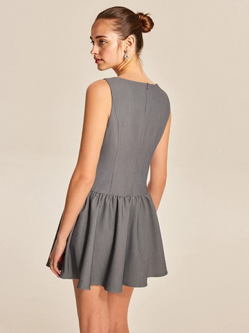 Robe Mini Trapèze Sans Manches pour Femme avec Col Rond et Boutons Élégante Couleur Unie Été Décontractée