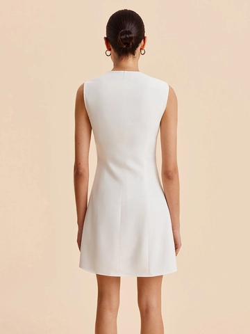 Damen Elegantes Ärmelloses A-Linien Minikleid Mit Goldgeprägten Knöpfen Wellenkante Einfarbig Hohe Taille Sommer Büro Party Kleid
