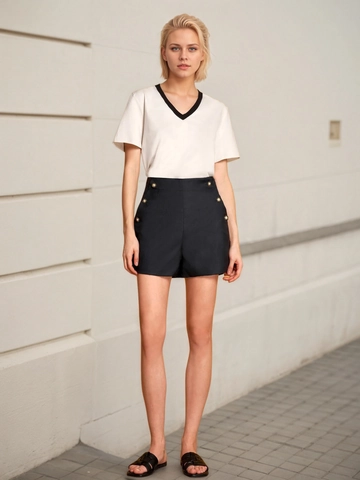 Dames Hoge Taille Recht Been Shorts Met Gouden Knopen Decoratieve Woon-werkverkeer Elegante Zomer Casual Shorts